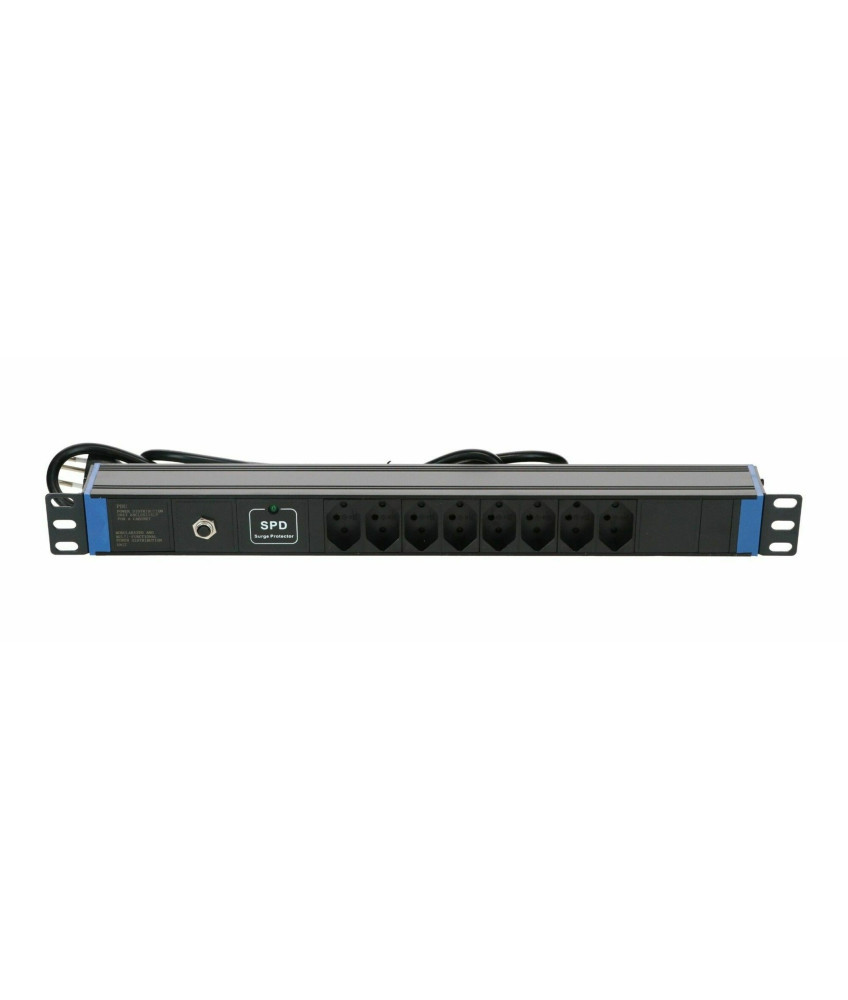 19 inch Swiss power strip with Surge Protection Device - 8 sockets