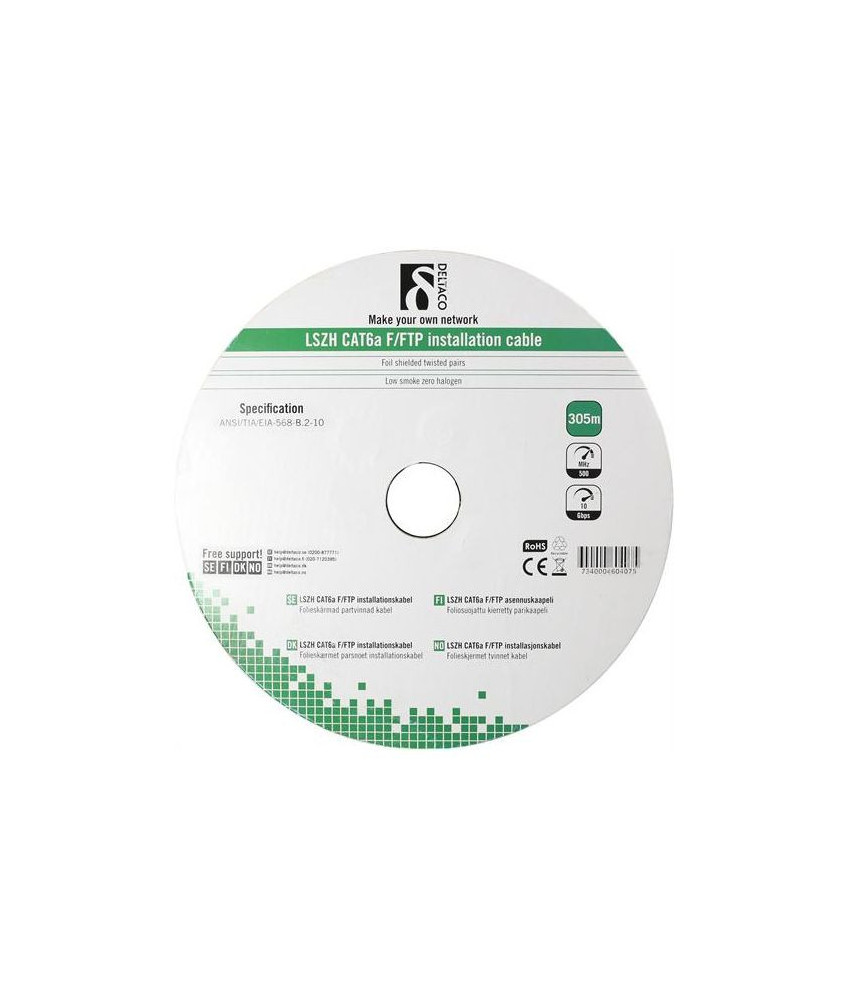 Alfaco Cat6a F/FTP cable on reel, solid, 305m, grey, LSZH – (Eca)