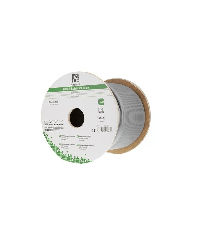 Alfaco Cat7 S/FTP-Kabel auf Rolle starrleiter 100 m grau LSZH – (Eca)