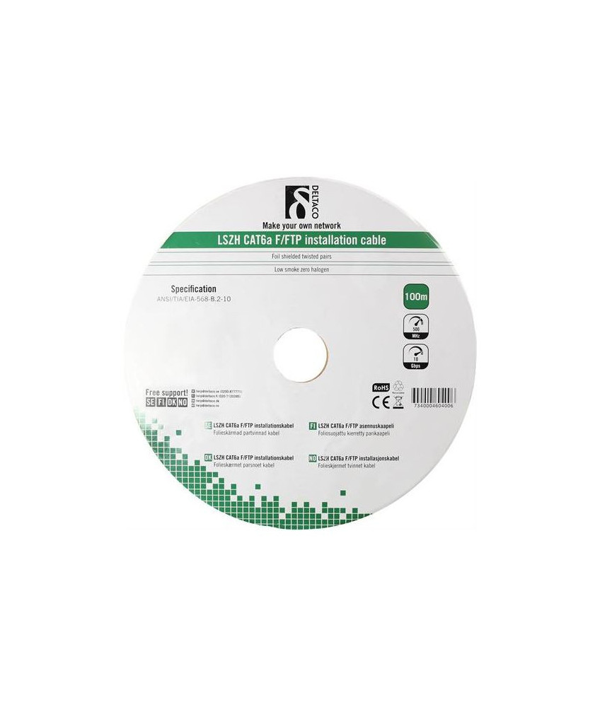 Alfaco cat6a F/FTP-Kabel auf Rolle starrleiter 100 m grau LSZH – (Eca)